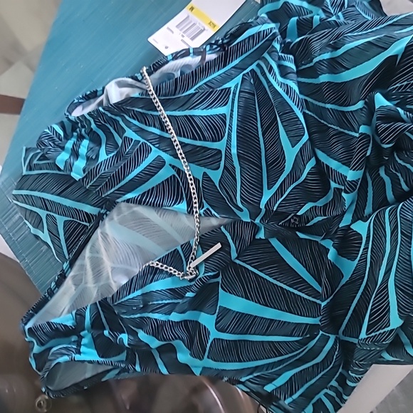 NWT MICHAEL Michael Kors Wide-Leg Jumpsuit Womens M Peacock Blue Leaf Print - Picture 11 of 12